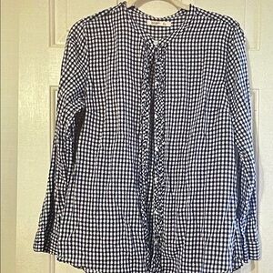 Old Navy Black and White Gingham Tie-Neck Blouse